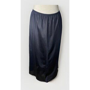 Vintage Wondermaid Black Satin Nylon Half Slip L Midi Length Slit USA Pin Up